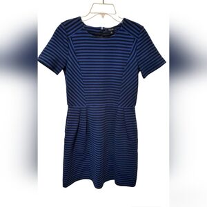 Madewell Dress Womans 4 Blue Black Striped Short Sleeve Pockets Preppy Party